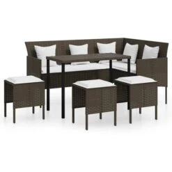 5 Piece L-shaped Couch Sofa Set With Cushions Poly Rattan Brown VidaXL