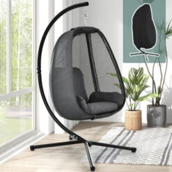 Swing Hanging Egg Chair Garden Indoor Outdoor Patio Bedroom With Cushions