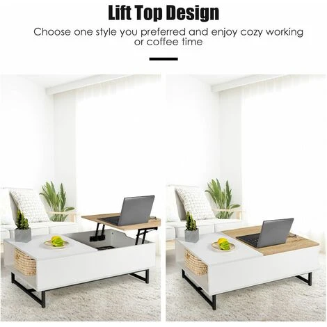 110cm Lift Top Coffee Table Modern Wooden Lift Top Dining Table Hidden Storage - Image 2