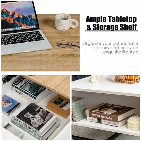 110cm Lift Top Coffee Table Modern Wooden Lift Top Dining Table Hidden Storage - Image 3