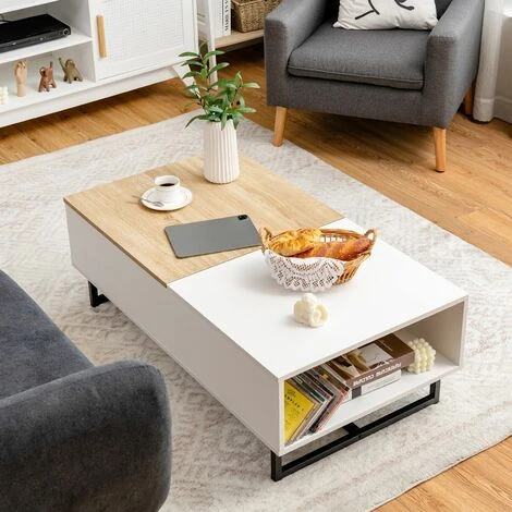 110cm Lift Top Coffee Table Modern Wooden Lift Top Dining Table Hidden Storage - Image 5