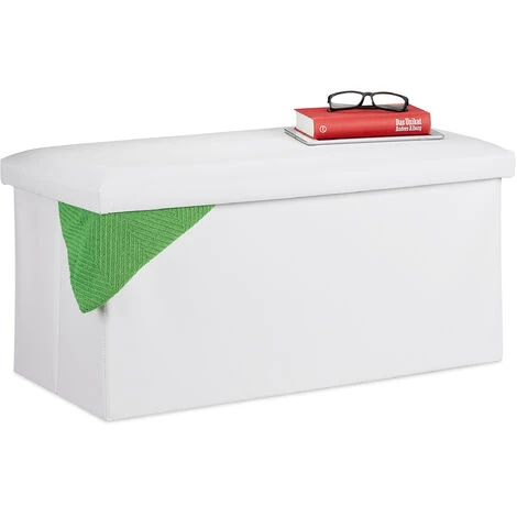 Relaxdays Storage Bench, Artificial Leather, 84 L Capacity, H X W X D: Approx. 37.5 X 76.5 X 38.5 Cm, White
