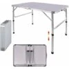 90CM Portable Aluminum Folding Table Party Garden BBQ Camping Table, 2 Gear Adjustable Height Lightweight Aluminum Foldable Table For Outdoor Picnic Cooking, White, Unfolding Size: 90x67/37CM