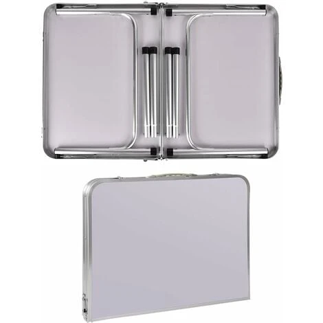 90CM Portable Aluminum Folding Table Party Garden BBQ Camping Table, 2 Gear Adjustable Height Lightweight Aluminum Foldable Table For Outdoor Picnic Cooking, White, Unfolding Size: 90x67/37CM - Image 3