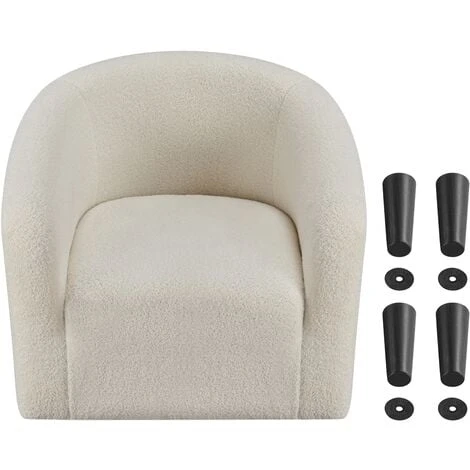Yaheetech Boucle Club Chair Accent Barrel Chair Upholstered Arm Chair,W70.5 X D65 X H73cm,Ivory - Image 4