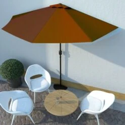 Hommoo Balcony Parasol With Aluminium Pole Terracotta 300x150x253 Cm Half