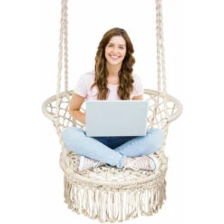 Hammock Macrame Swing Chair Home Garden Hanging Rope Seat With Tassels 160KG