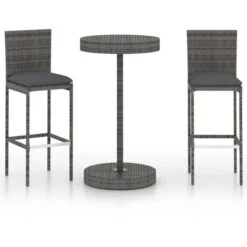 3 Piece Garden Bar Set With Cushions Poly Rattan Grey VidaXL