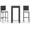 3 Piece Garden Bar Set With Cushions Poly Rattan Black VidaXL