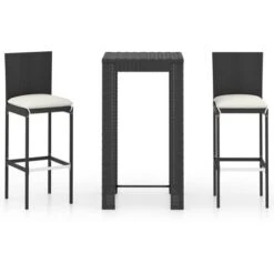3 Piece Garden Bar Set With Cushions Poly Rattan Black VidaXL