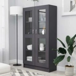 Topdeal Vitrine Cabinet Grey 82.5x30.5x150 Cm Chipboard FF802761UK