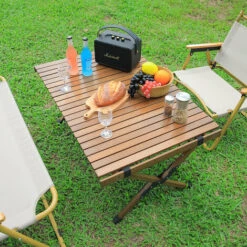 Livingandhome Outdoor Foldable Low Wooden Table For Picnic Camping With Carrying Bag