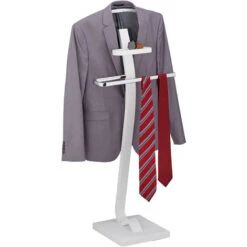 Relaxdays Clothes Rail, With Shelf, Jacket & Trousers, HxWxD: 112x46x32 Cm, White/Silver