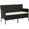 3-Seater Garden Sofa With Cushions Black Poly Rattan VidaXL