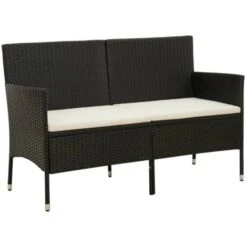 3-Seater Garden Sofa With Cushions Black Poly Rattan VidaXL