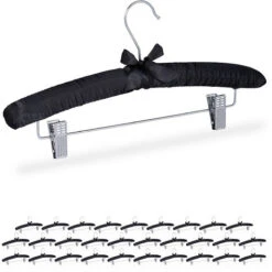 30 X Satin Coat Hanger, Padded, Vintage, Adjustable Clips, Swivel Hook, 38 Cm, Black