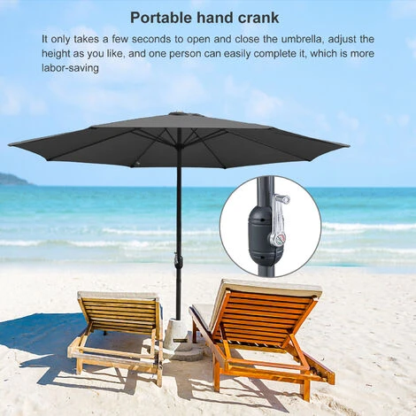 VINGO Parasol Not Tilting Shade Canopy Mechanism Sun Aluminium Umbrella Crank,3.5m Gray - Image 3