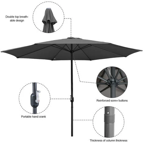 VINGO Parasol Not Tilting Shade Canopy Mechanism Sun Aluminium Umbrella Crank,3.5m Gray - Image 5