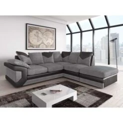 Rio Right Hand Facing Jumbo Cord Fabric Corner Sofa - Black & Grey