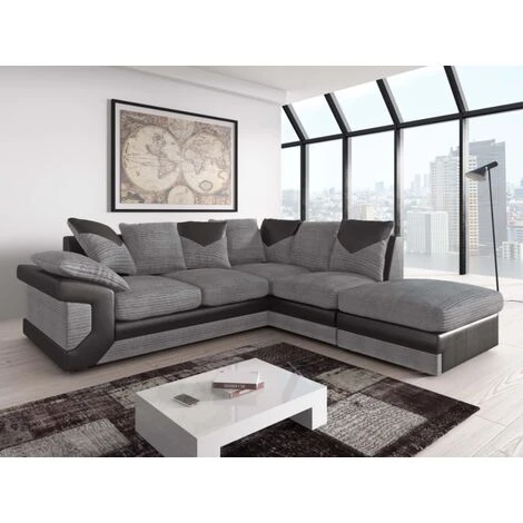 Rio Right Hand Facing Jumbo Cord Fabric Corner Sofa - Black & Grey