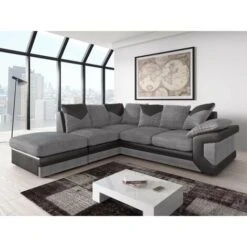 Rio Left Hand Facing Jumbo Cord Fabric Corner Sofa - Black & Grey