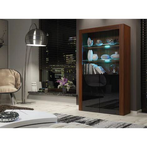 Modern Sideboard Display Cabinet Cupboard TV Stand Living Room High Gloss Doors - Walnut & Black - Image 3
