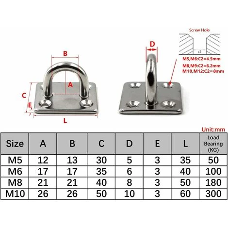 M6 Ceiling Mount Hook 304 Stainless Steel Wall Mount Hook For Yoga Swing, Boat Hardware Pack Of 6 (Screws Not Included) - Image 5
