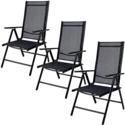 Aluminium Garden Chair High-back 7-way Adjustable Backrest Foldable Weatherproof Aluminium Folding Chair Set 3pcs Set Anthracite