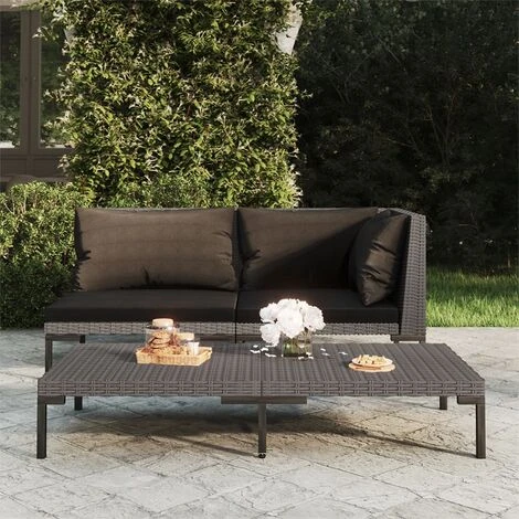 Garden Coffee Table Dark Grey Half Round Poly Rattan VidaXL - Image 2
