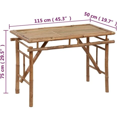 Folding Garden Table 115x50x75 Cm Bamboo VidaXL - Image 3