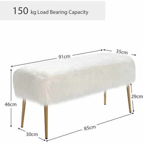 Furry Faux Fur Footrest Large Vanity Stool Chair Padded Ottoman Seat Metal Legs - Image 4