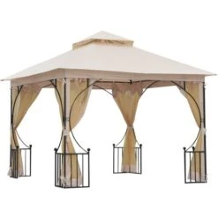 Outsunny Gazebo Party Tent Canopy Sun Shade For Patio Garden Beige, Black