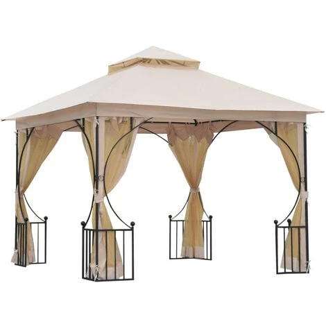 Outsunny Gazebo Party Tent Canopy Sun Shade For Patio Garden Beige, Black