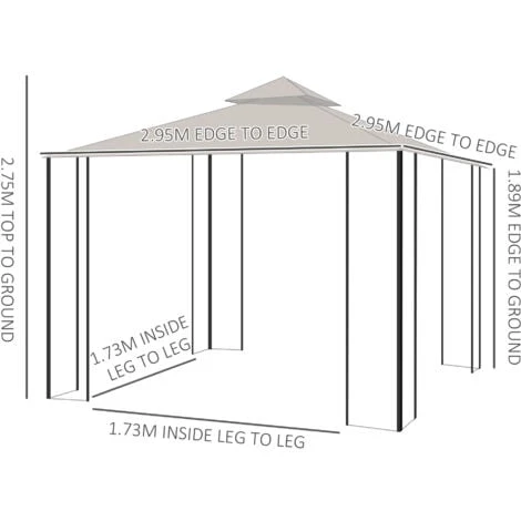 Outsunny Gazebo Party Tent Canopy Sun Shade For Patio Garden Beige, Black - Image 2
