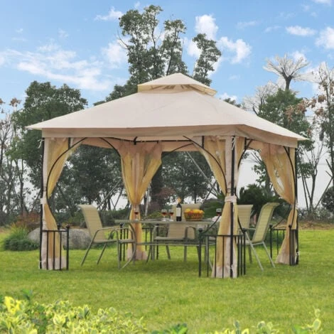 Outsunny Gazebo Party Tent Canopy Sun Shade For Patio Garden Beige, Black - Image 3