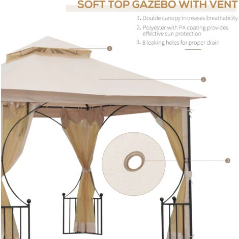 Outsunny Gazebo Party Tent Canopy Sun Shade For Patio Garden Beige, Black - Image 4