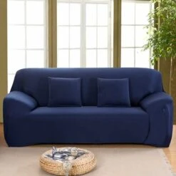 Stretch Sofa Cover 1 2 3 4 Seater With Armrests, Living Room Stretch Cover Spandex Slipcovers Decor, Sofa Cover (Navy Blue, 3 Seater: 190-230cm)