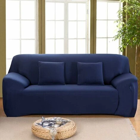 Stretch Sofa Cover 1 2 3 4 Seater With Armrests, Living Room Stretch Cover Spandex Slipcovers Decor, Sofa Cover (Navy Blue, 3 Seater: 190-230cm)
