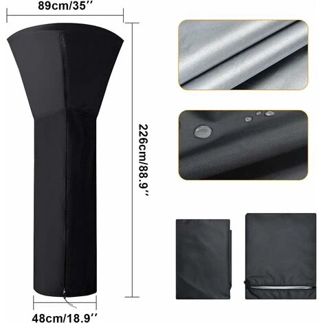 Patio Heater Cover, Black Round Waterproof Outdoor Heater Covers, Patio Heater Protector Patio Heater Cover, 226x89x48 CM - Image 2