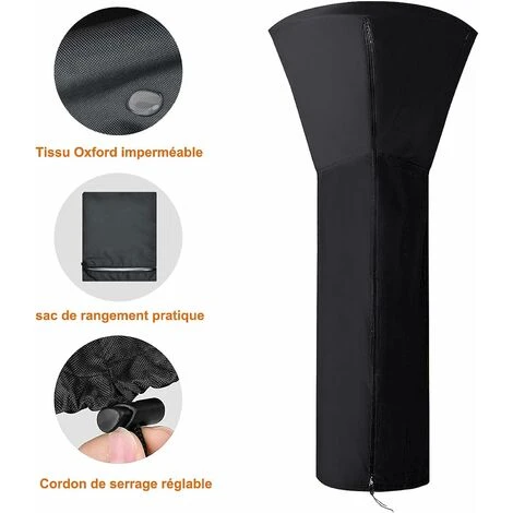 Patio Heater Cover, Black Round Waterproof Outdoor Heater Covers, Patio Heater Protector Patio Heater Cover, 226x89x48 CM - Image 3
