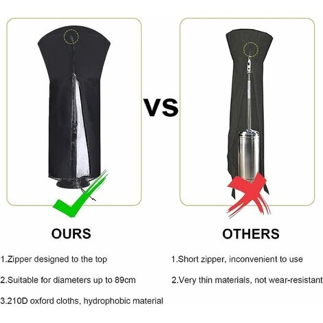 Patio Heater Cover, Black Round Waterproof Outdoor Heater Covers, Patio Heater Protector Patio Heater Cover, 226x89x48 CM - Image 4