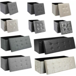 Folding Ottoman Storage Box Pouffe Seat Stool Home Chair Foot Stool Bench LINEN - Single