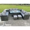 Fimous Outdoor Rattan Garden Corner Furniture Gas Fire Pit Table Gas Heater Sets Side Tables Small Footstools Dark Grey 11 Seater