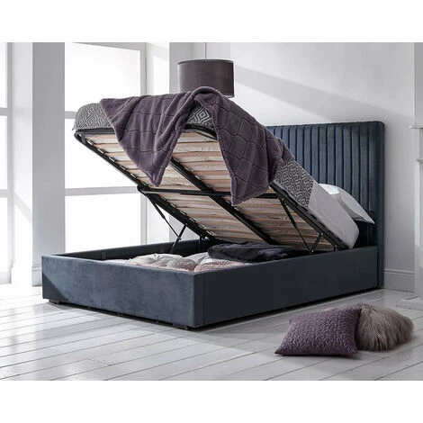 5FT KINGSIZE - ROYAL BLUE: Elegant Milazzo Ottoman Storage Bed In Plush Velvet From FTA Furnishing (was 954.99) - Image 2
