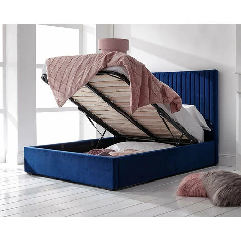 5FT KINGSIZE - ROYAL BLUE: Elegant Milazzo Ottoman Storage Bed In Plush Velvet From FTA Furnishing (was 954.99) - Image 4