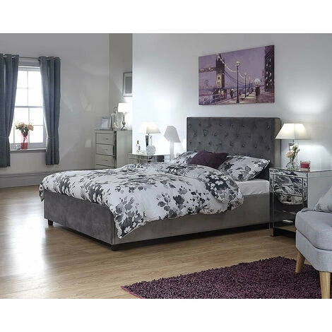 5FT KINGSIZE: Elegant Utah Grey Soft Plush Velvet Ottoman Storage Bed Framee From FTA Furnishing (was 754.99) - Image 2