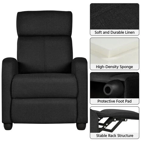 Yaheetech Fabric Recliner Chair Single Recliner Sofa, Black - Image 3