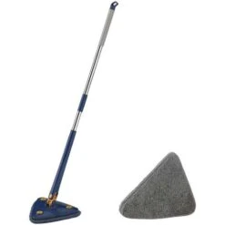 360 Rotatable Adjustable Cleaning Mop Wet & Dry Dual Use Triangle Free Hand Wash Mop For Cleaning 2 Cloths Included Blue