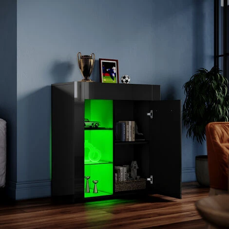 ELEGANT High Gloss Front Display Cabinet Modern Design Showcase Cabinet With 5mm Tempered Glass Shelves, Black 750 X 350 X 830 Mm - Image 2