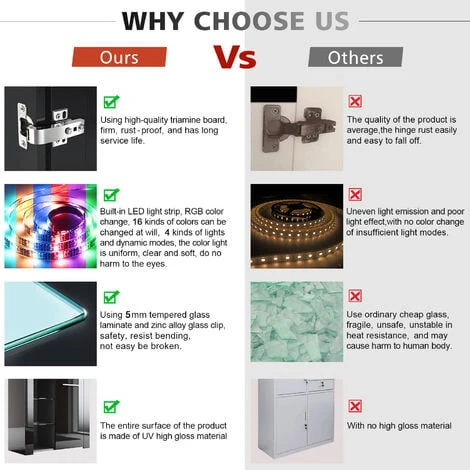 ELEGANT High Gloss Front Display Cabinet Modern Design Showcase Cabinet With 5mm Tempered Glass Shelves, Black 750 X 350 X 830 Mm - Image 5